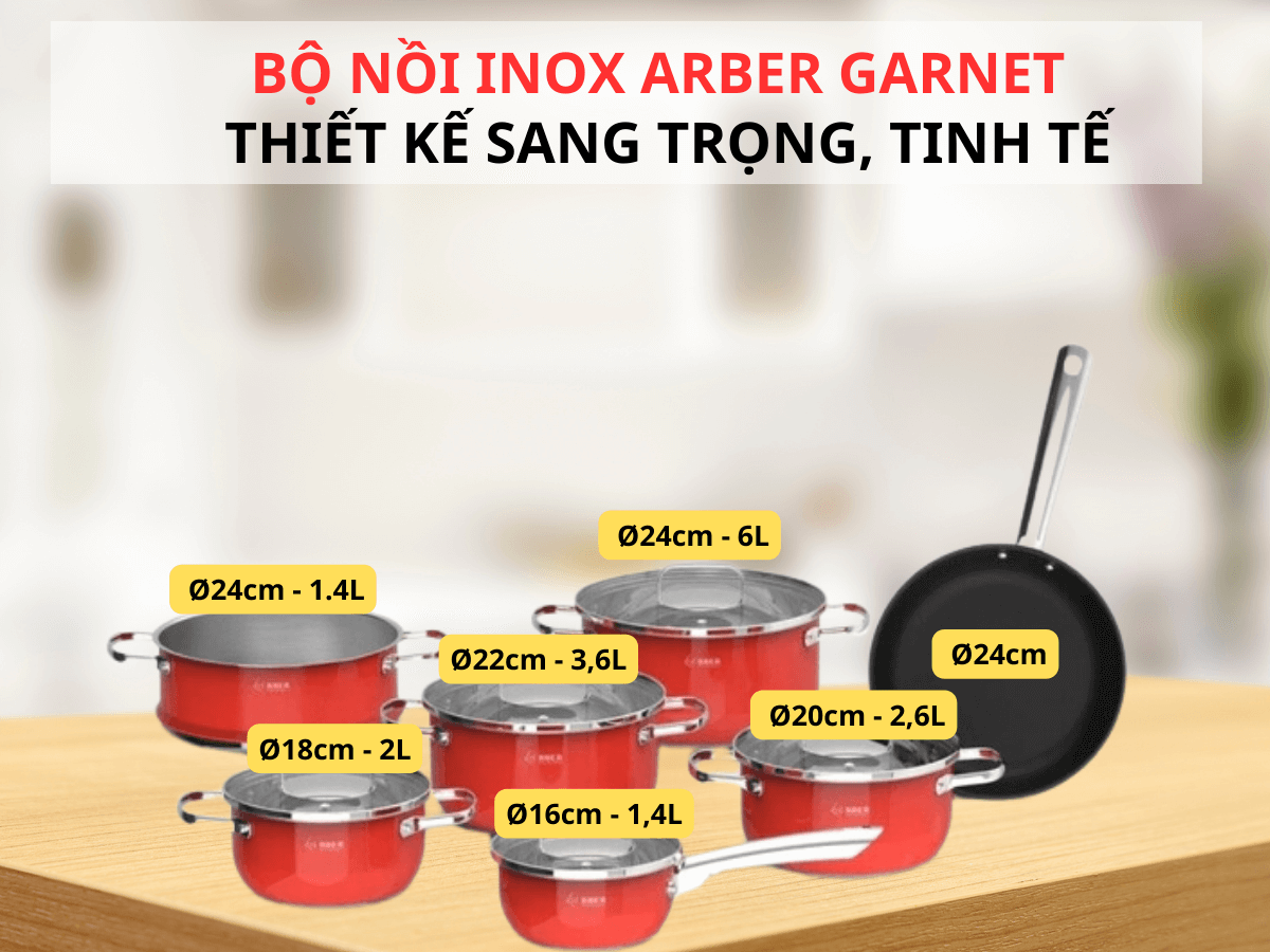 Bộ nồi inox Arber GARNET 7 món