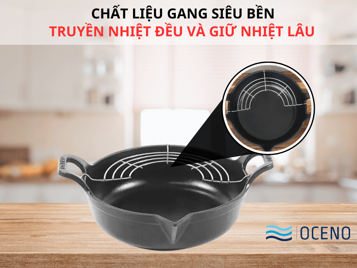 Chất liệu gang siêu bền, truyền nhiệt đều và giữ nhiệt lâu
