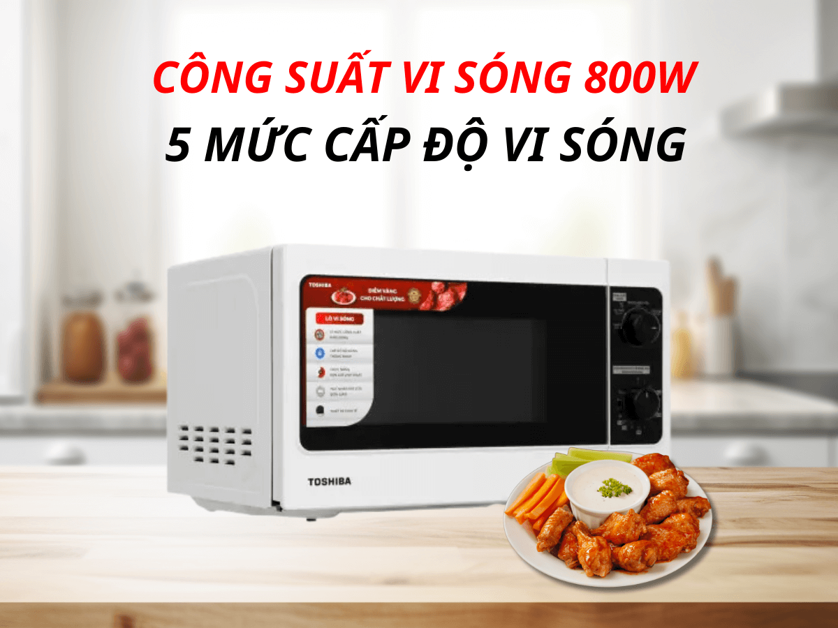 Công suất vi sóng 800W, 5 mức cấp độ vi sóng