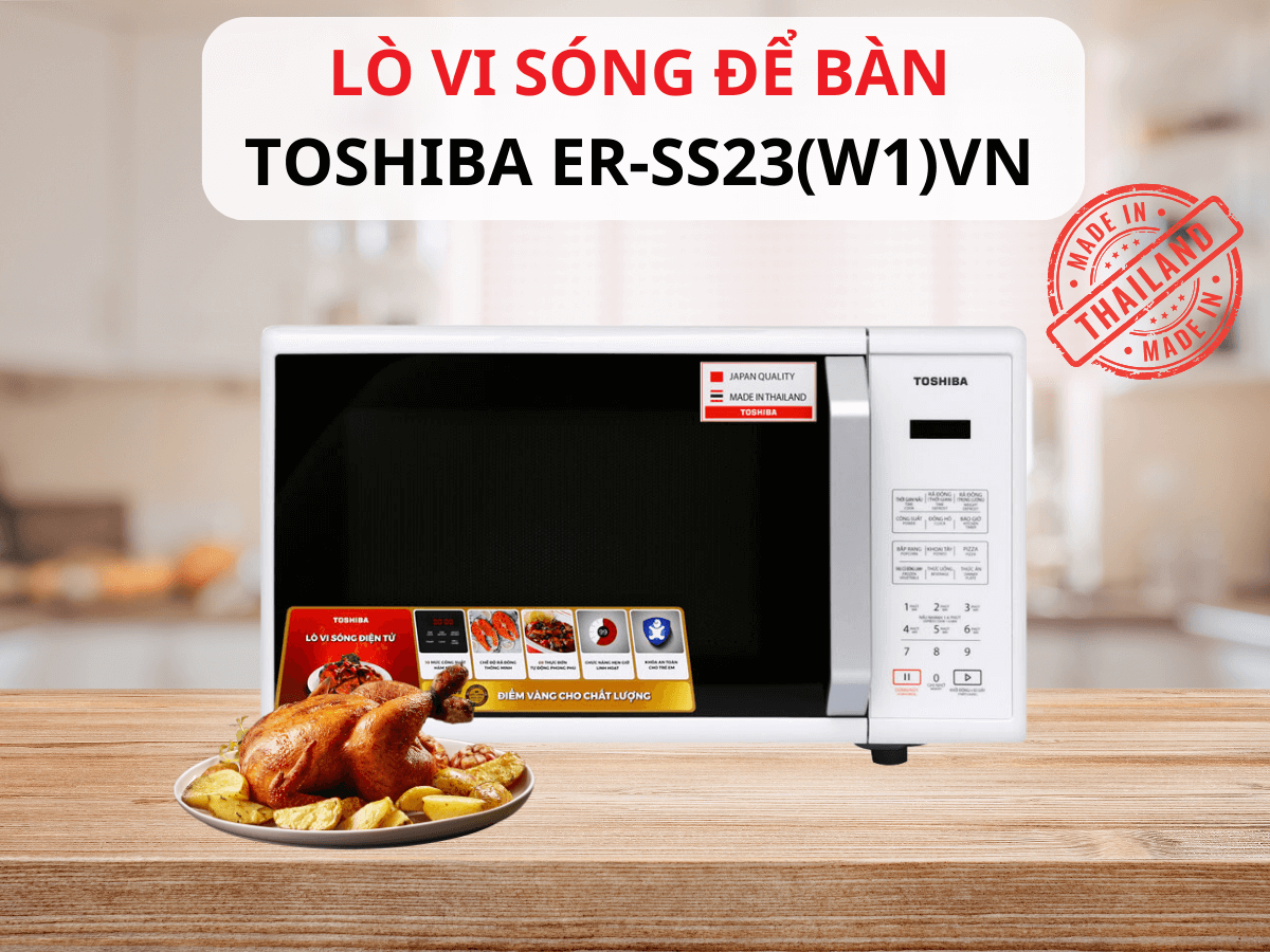 Lò vi sóng Toshiba ER-SS23(W1)VN thiết kế âm tủ gọn gàng, dung tích 23 lít