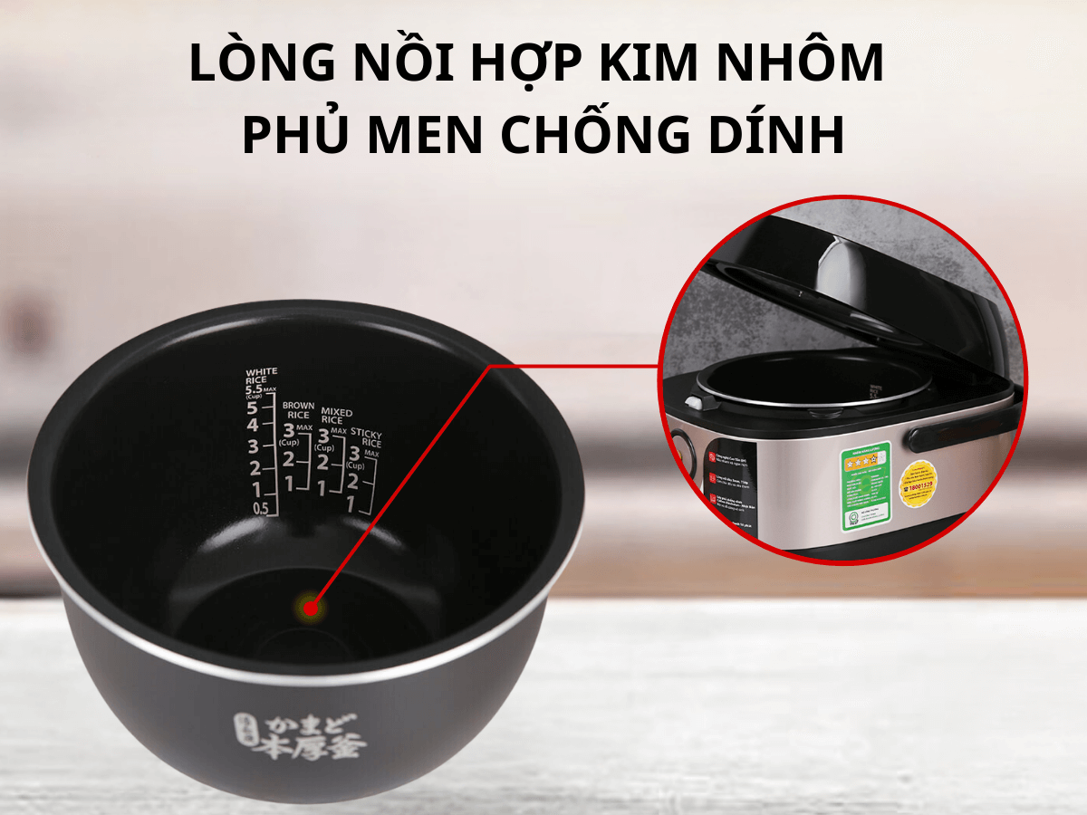 Lòng nồi dày dặn, phủ men chống dính cao cấp