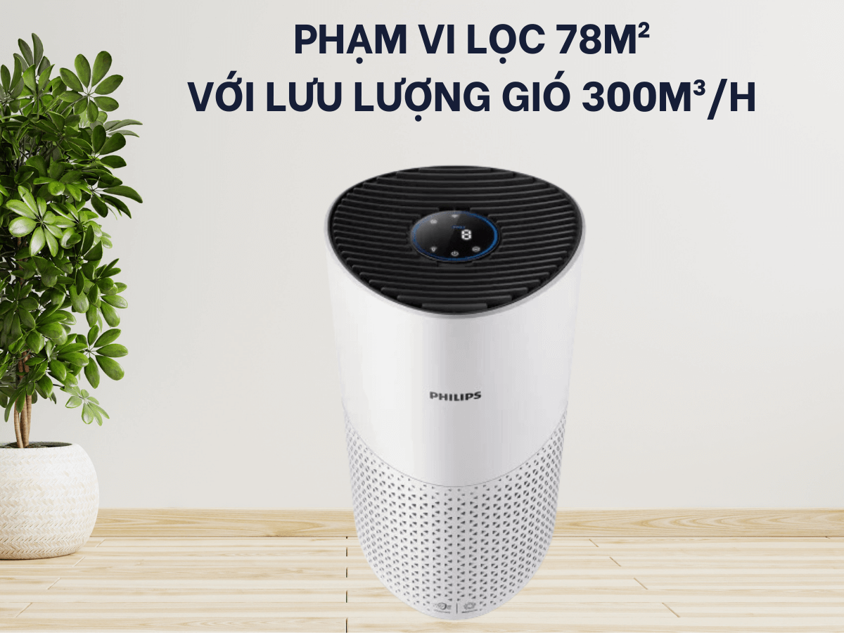 Phạm vi lọc 78m² với lưu lượng gió 300 m3/h
