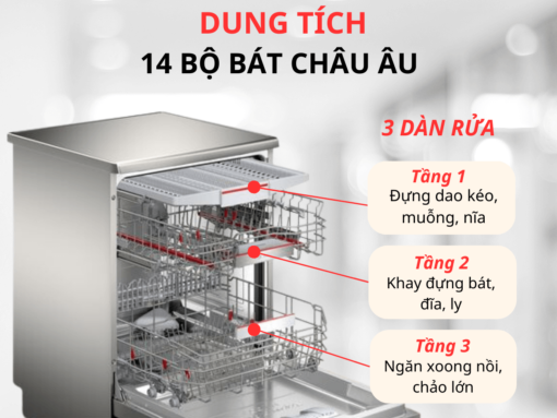 3 dàn rửa, dung tích 14 bộ đồ ăn châu Âu