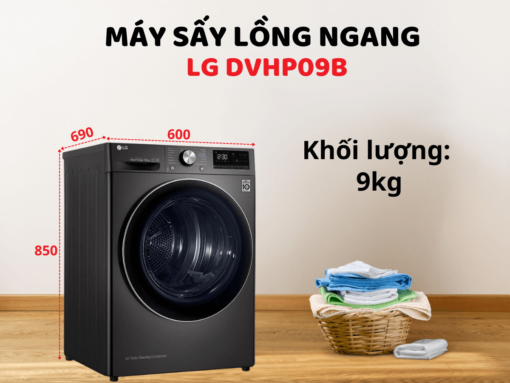 Máy sấy LG DVHP09B thiết kế cửa trước hiện đại, khối lượng sấy 9kg