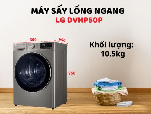 Máy sấy LG DVHP50P thiết kế cửa trước hiện đại, khối lượng sấy 10.5kg