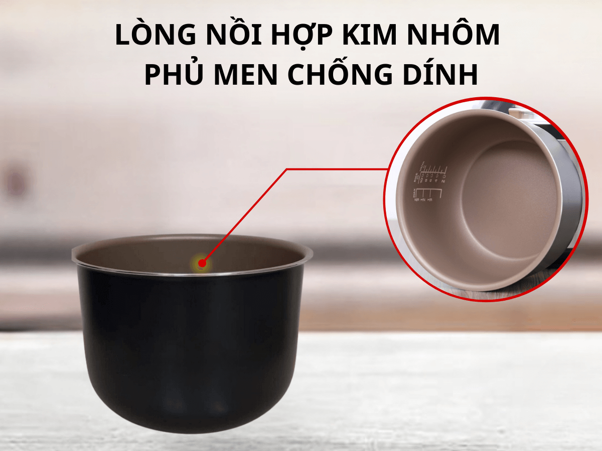 Lòng nồi dày dặn, phủ men chống dính cao cấp