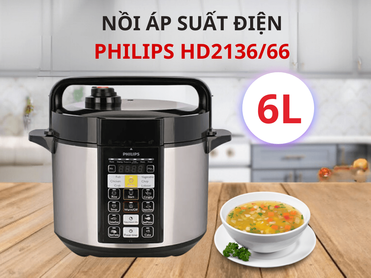 Nồi áp suất điện Philips HD2136/66 dung tích 5 lít, thiết kế sang trọng
