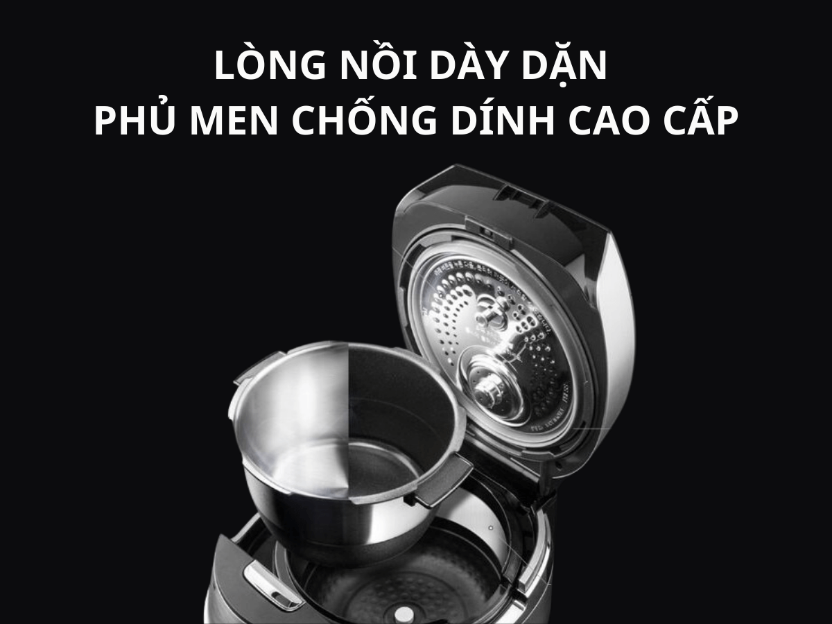 Lòng nồi dày dặn, phủ men chống dính cao cấp