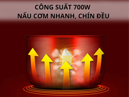 Công suất 700W nấu cơm nhanh, chín đều