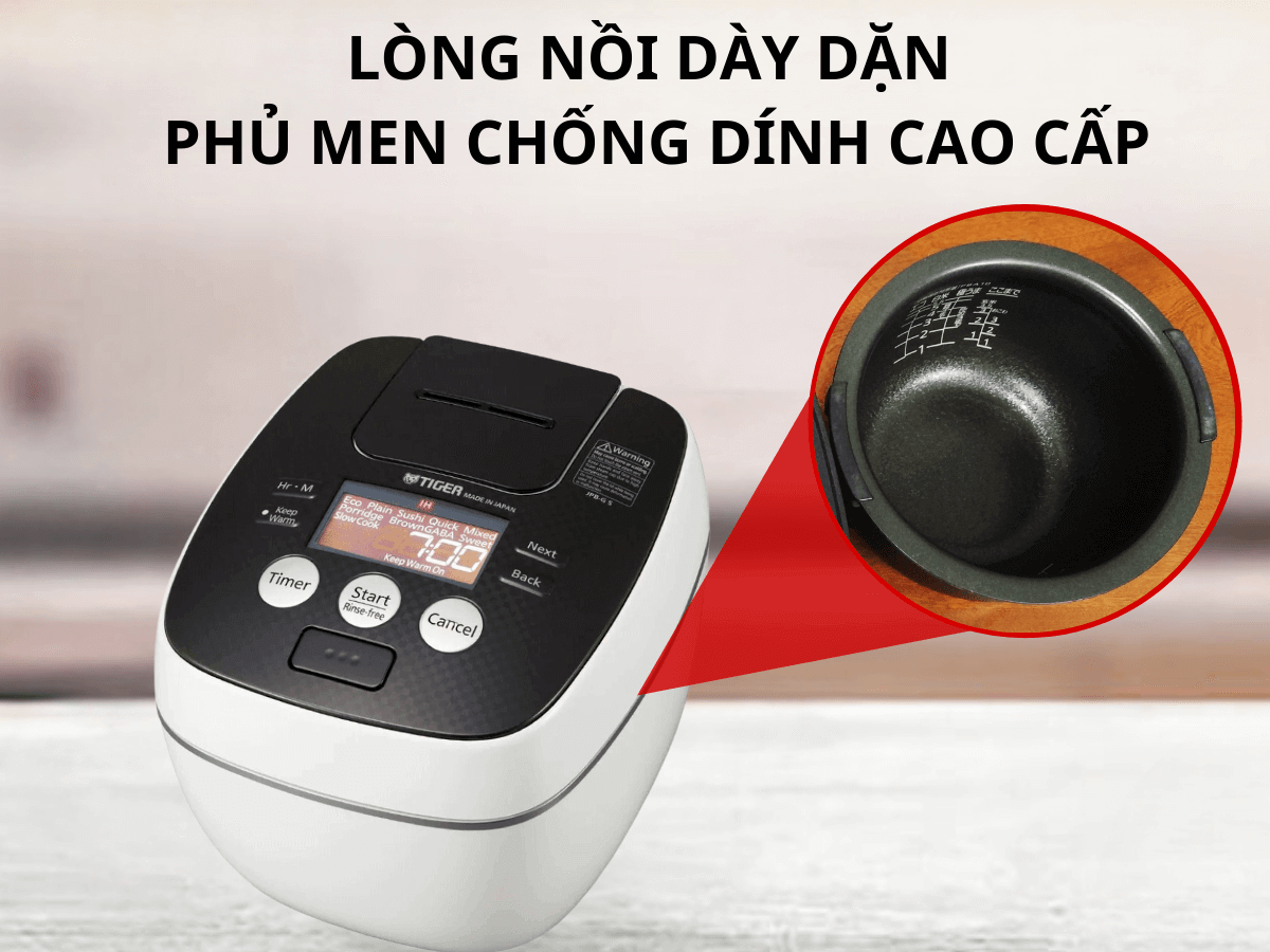 Lòng nồi dày dặn, phủ men chống dính cao cấp