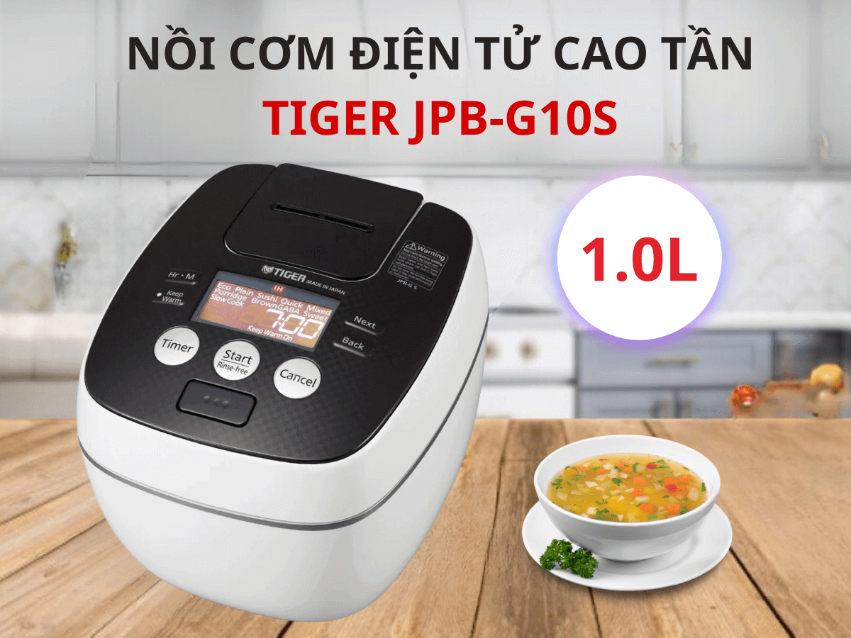 Nồi cơm điện tử cao tần Tiger JPB-G10S dung tích 1.0 lít, thiết kế sang trọng