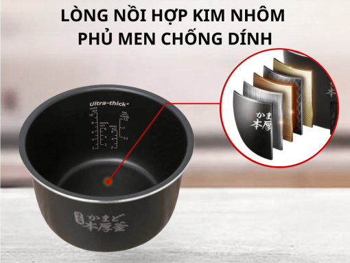 Lòng nồi dày dặn, phủ men chống dính cao cấp