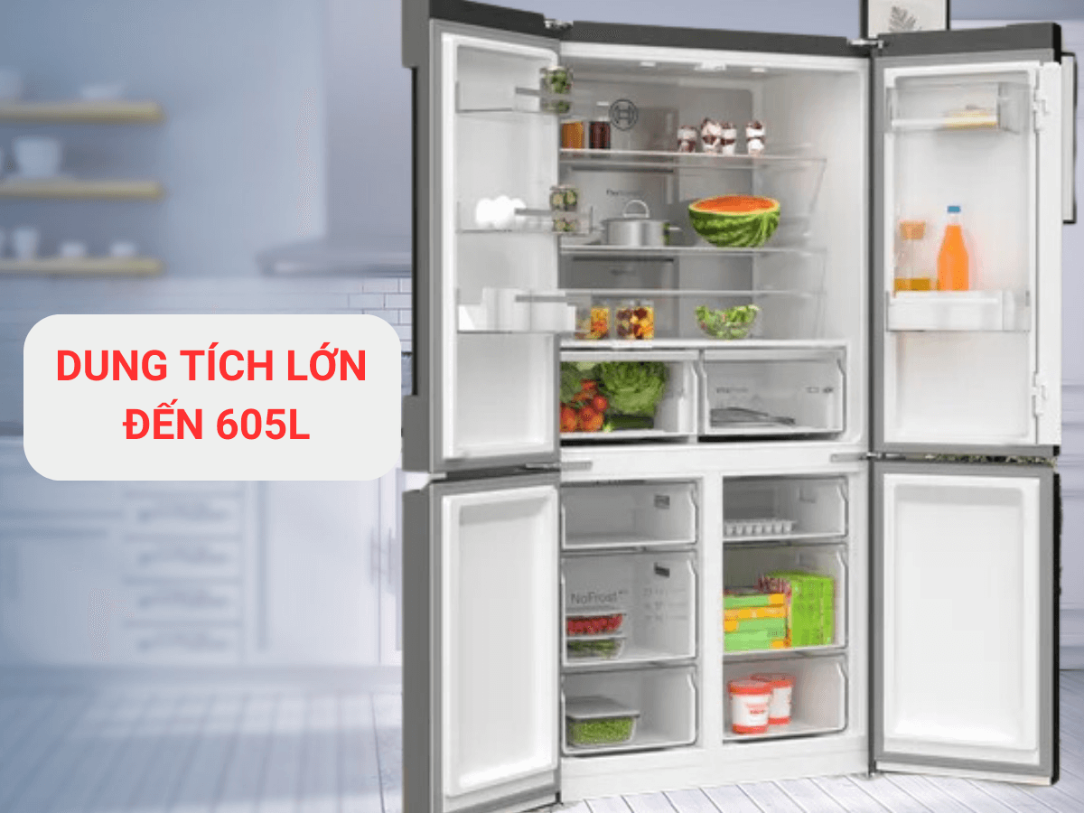 Dung tích lớn đến 605 lít, thoải mái bảo quản thực phẩm