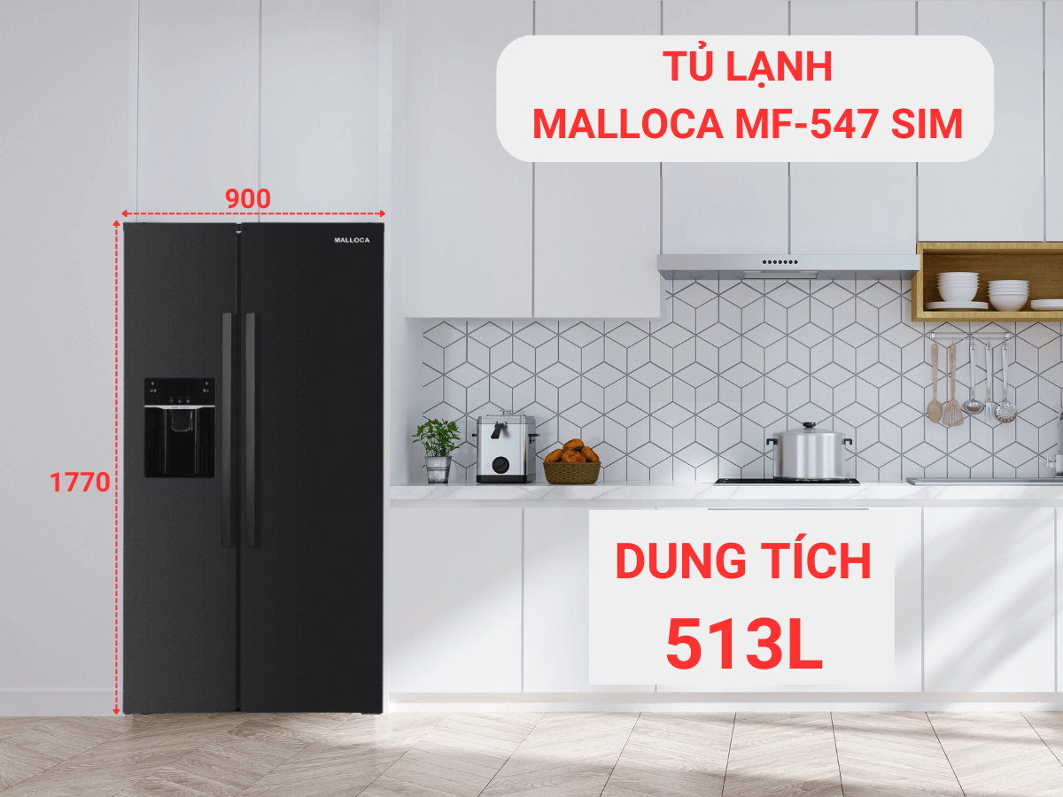 Tủ lạnh Malloca MF-547 SIM thiết kế Side by Side sang trọng