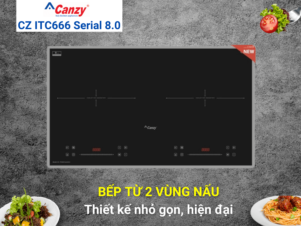 Bếp từ Canzy CZ ITC666 Serial 8.0 thiết kế 2 vùng nấu sang trọng