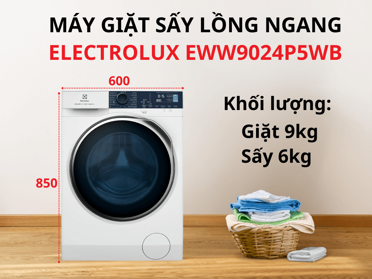 Máy giặt sấy Electrolux EWW9024P5WB thiết kế cửa trước hiện đại, khối lượng giặt 9kg, sấy 6kg
