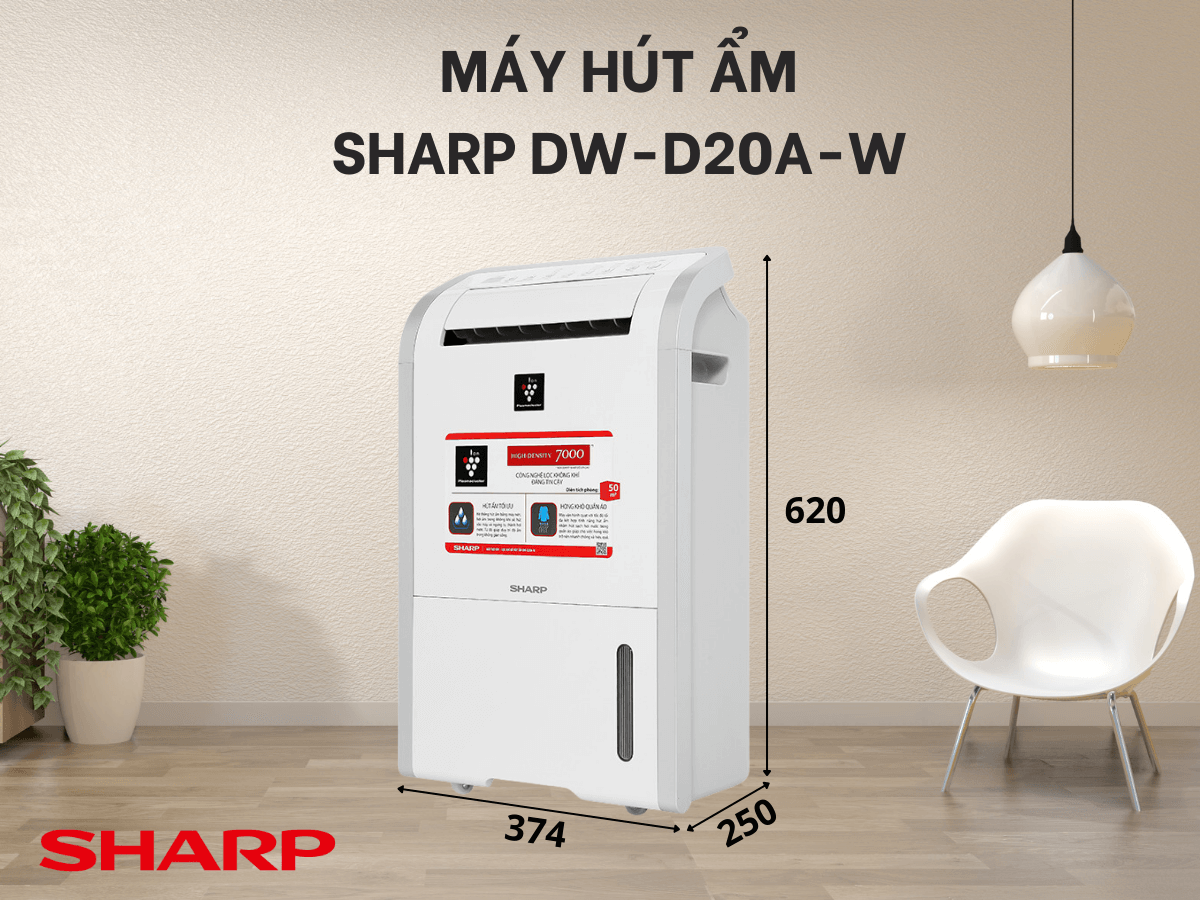 Máy hút ẩm Sharp DW-D20A-W thiết kế sang trọng, tiện lợi