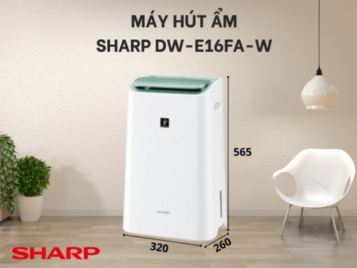 Máy hút ẩm Sharp DW-E16FA-W thiết kế sang trọng, tiện lợi