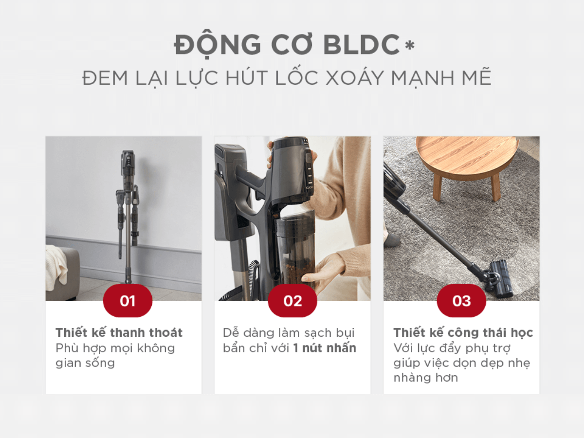 Động cơ BLDC cho lực hút mạnh mẽ, công suất 320W