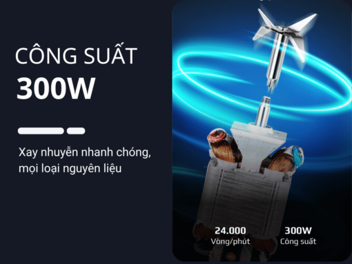 Công suất 300W, lưỡi dao 4 cánh sắc bén