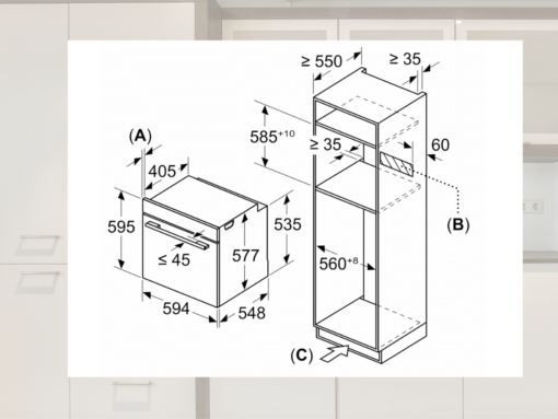 Kích thước Lò nướng kết vi sóng Bosch HMG778NB1