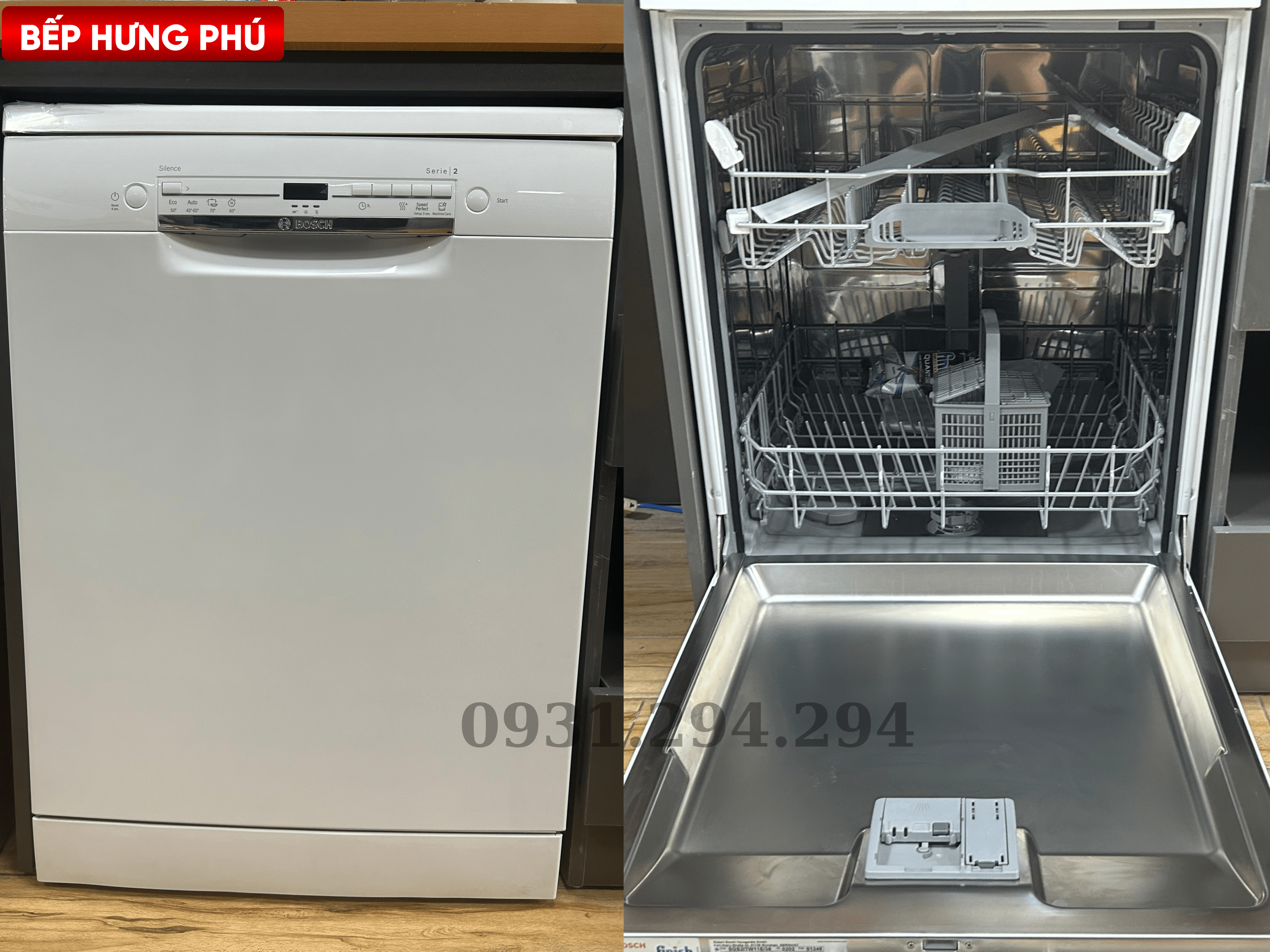 3 dàn rửa rộng rãi rửa được tối đa 12 bộ bát đĩa Châu Âu