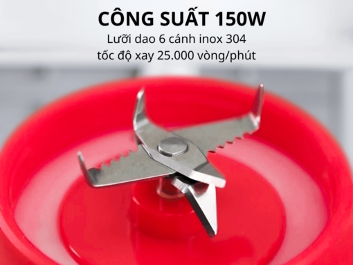 Công suất 150W, lưỡi dao 6 cánh inox 304