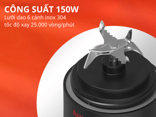 Công suất 150W, lưỡi dao 6 cánh inox 304