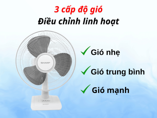 quạt bàn sharp pj-t40mv-lg (5) 3 cấp độ gió, điều chỉnh linh hoạt