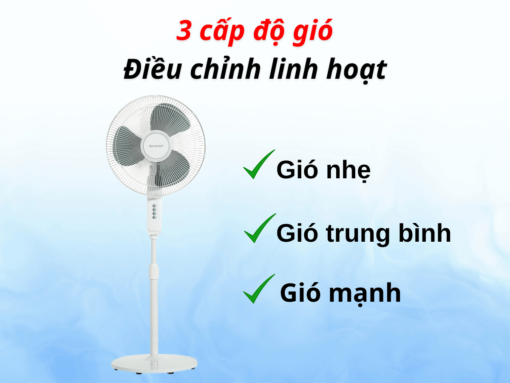 quạt đứng sharp pj-s40mv-lg (5) 3 cấp độ gió, điều chỉnh linh hoạt