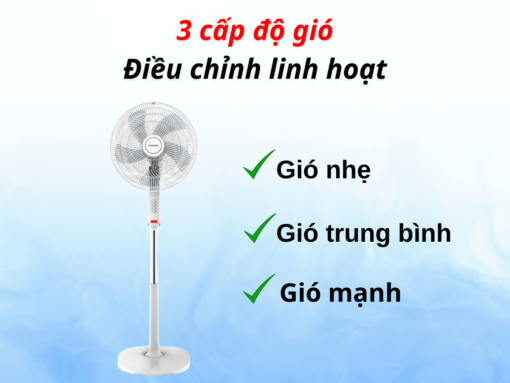 quạt đứng toshiba f-asb50vn(w) (1) 3 cấp độ gió, điều chỉnh linh hoạt