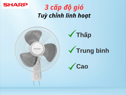 quạt treo tường sharp pj-w40mv-lg (3) 3 cấp độ gió, điều chỉnh linh hoạt