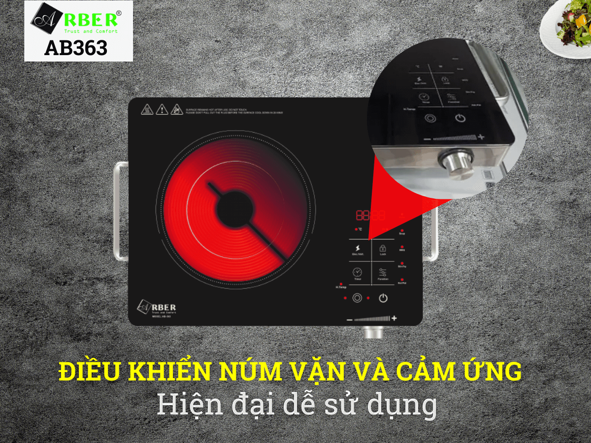 Điều khiển núm vặn và cảm ứng hiện đại, dễ sử dụng