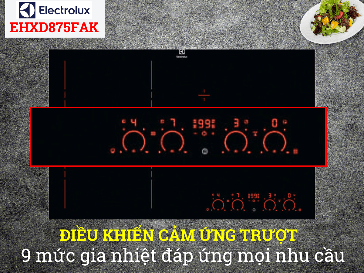 9 mức gia nhiệt, điều khiển cảm ứng trượt