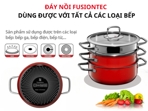 bộ nồi wmf fusiontec compact 3 món (đỏ) (3) Đáy nồi Fusiontec dùng được với tất cả các loại bếp