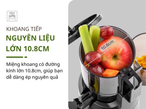 Khoang tiếp nguyên liệu lớn, đường kính rộng 10.8cm