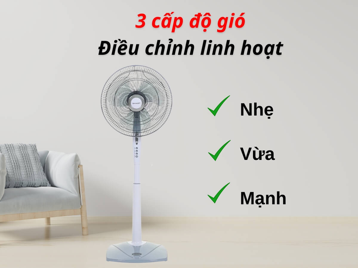 2 chế độ gió, 3 cấp độ thổi, điều chỉnh linh hoạt