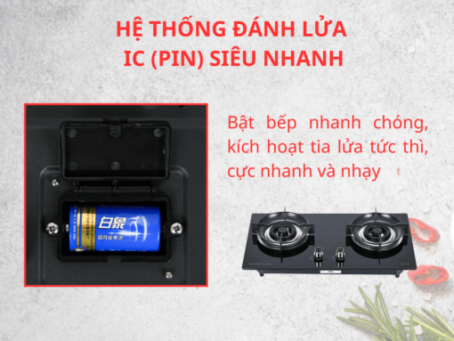 bếp gas sakura sg-2526gb (6) Hệ thống đánh lửa IC (pin) siêu nhanh