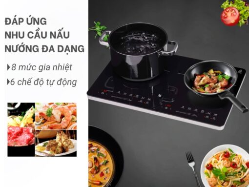 8 mức gia nhiệt và 6 chế độ tự động đáp ứng nhu cầu nấu nướng đa dạng