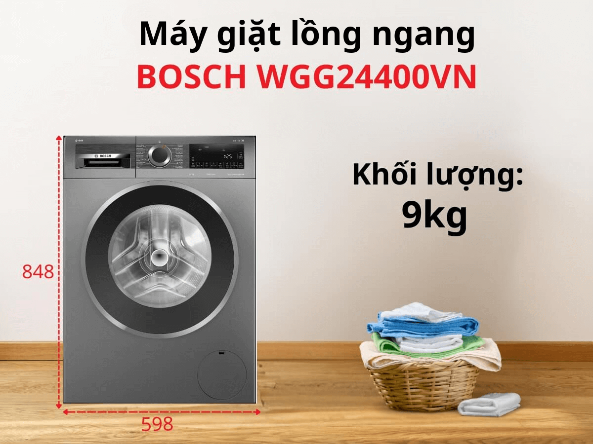 Máy giặt Bosch WGG24400VN thiết kế cửa trước sang trọng, khối lượng giặt 9kg