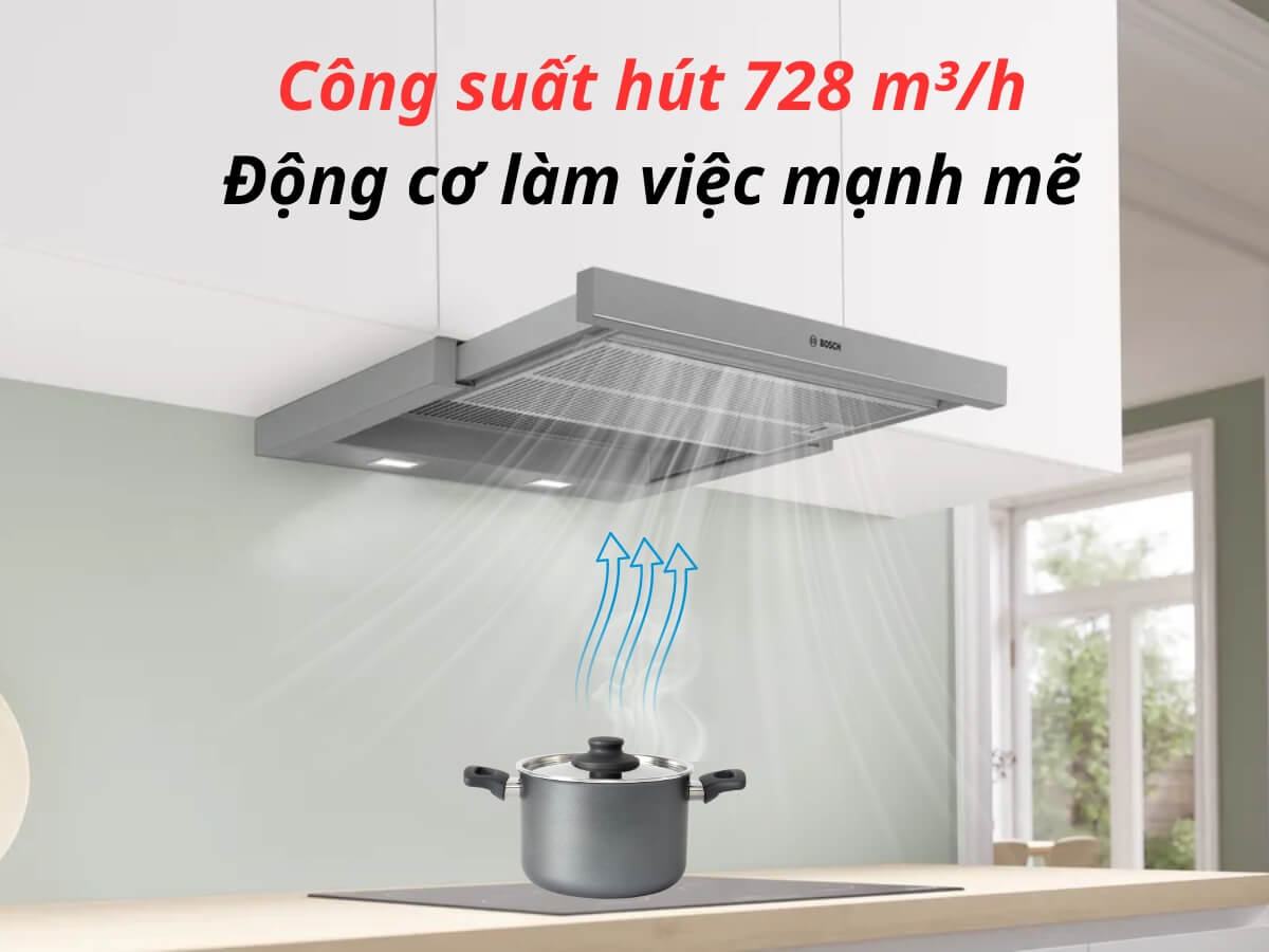 Công suất hút 728 m³/h mạnh mẽ