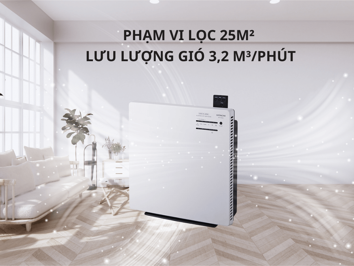 Phạm vi lọc 25m² với lưu lượng gió 3,2 m³/phút