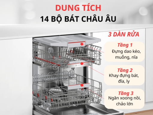 3 dàn rửa với dung tích 14 bộ đồ ăn châu Âu