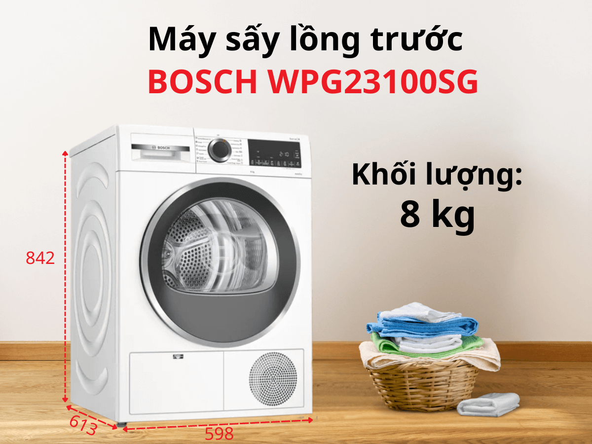 Máy sấy Bosch WPG23100SG thiết kế hiện đại, khối lượng sấy 8kg