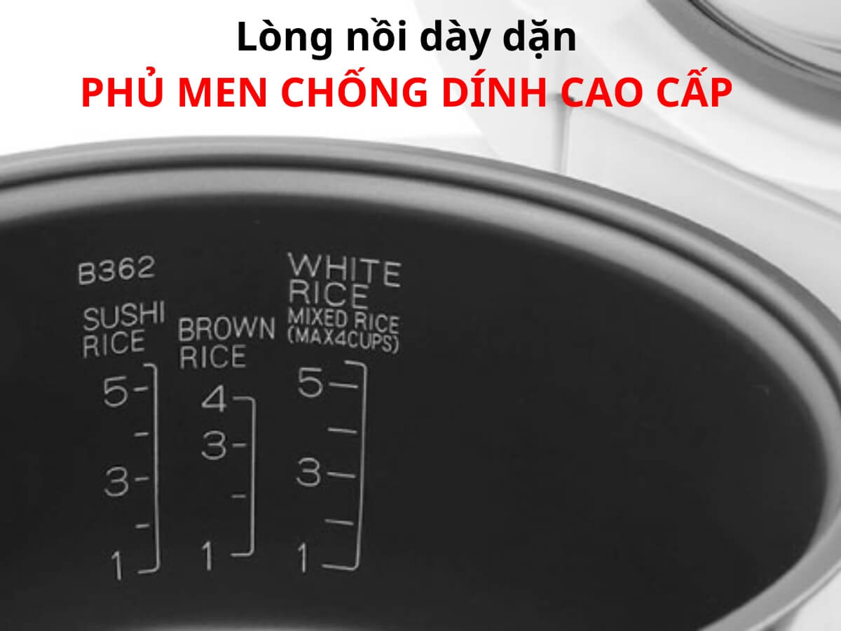Lòng nồi dày dặn, phủ men chống dính cao cấp