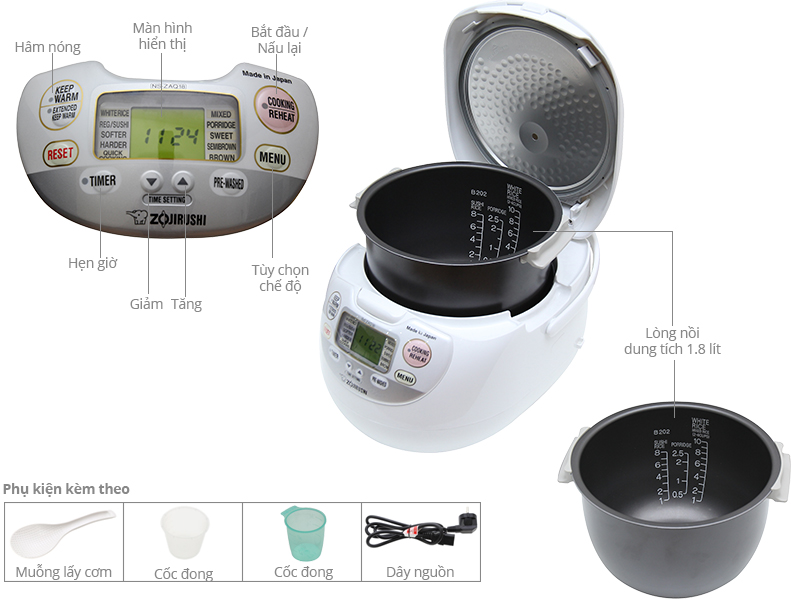 Nồi cơm điện tử Zojirushi NS-ZAQ18-WZ