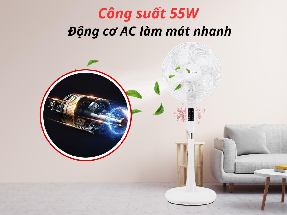 Động cơ AC, công suất 55W làm mát nhanh, hiệu quả