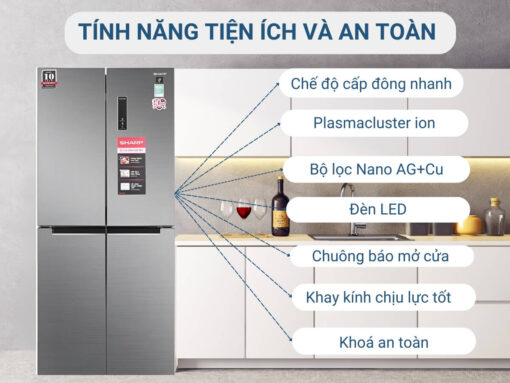 tủ lạnh sharp sj-fxp480vg-ch inverter 401l (4) Tính năng tiện ích và an toàn