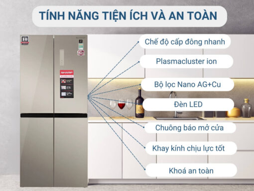 tủ lạnh sharp sj-fxp480vg-ch inverter 401l (6) Tính năng tiện ích và an toàn