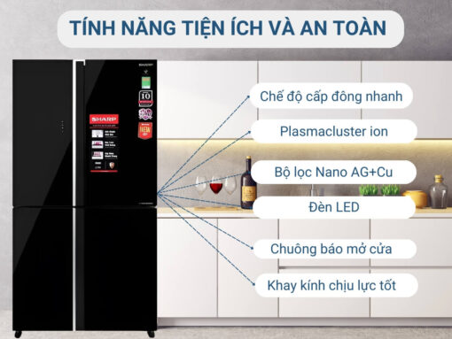 tủ lạnh sharp sj-fxp600vg-bk inverter 525l (6) Tính năng tiện ích và an toàn